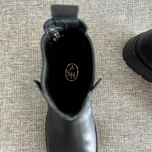 ASH Links Black Leather Platform‎ Chelsea Boots US 5 EU 35 Lug Sole Chunky Heel - Picture 6 of 16